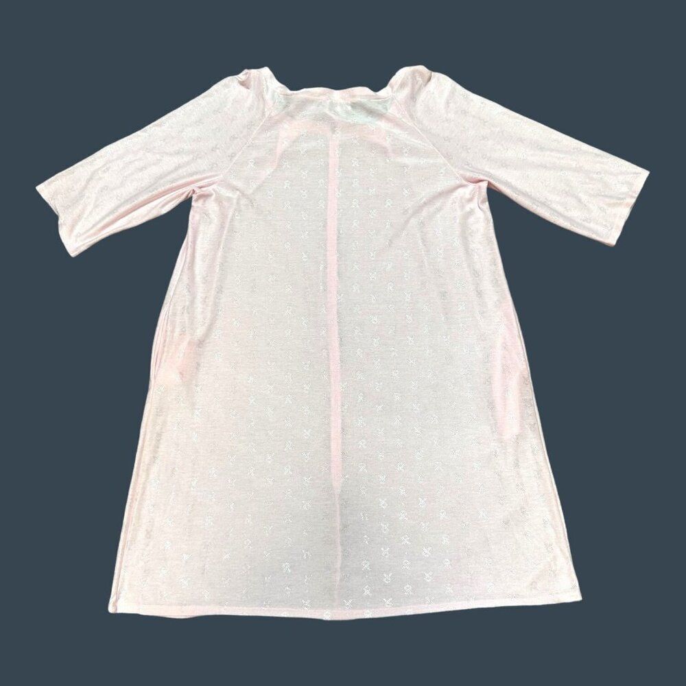 Shadowline Womens Pink Polyester Nightgown L Breast Cancer Ribbon Robe Zip Up